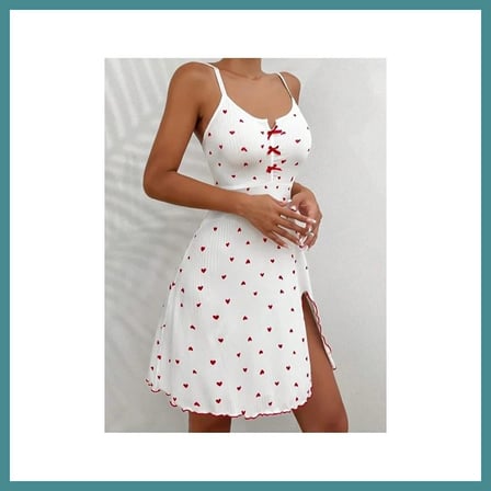 Trendexa Kadın Beyaz Kırmızı Kalp Desenli Askılı Elbise 5066 · BEDEN: L/XL · RENK: Beyaz MAC