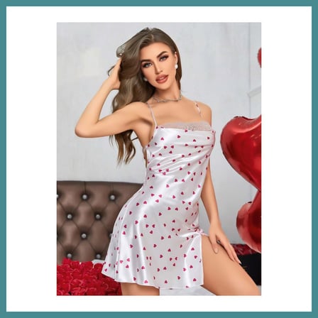 Trendexa Kadın Beyaz Fuşya Kalp Desenli saten Gecelik 2219 · BEDEN: L/XL · RENK: Beyaz MAC