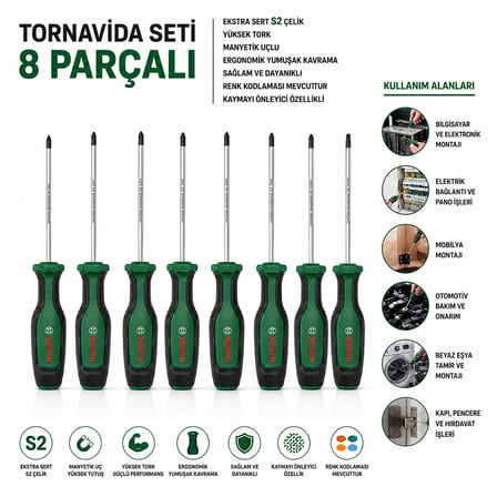 Trendexa 8 Parça Tornavida Seti TX/SL/PZ/PH 100-125 mm MAC
