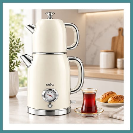 Trendexa Elektrikli Retro Çay Seti 1600W Cam Demlik 1.8L+1L Derece Göstergeli MAC