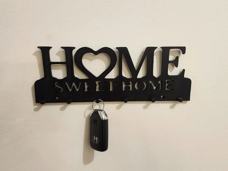 Trendexa 3D Baskı Home Sweet Home Yazılı Anahtarlık Duvar Askısı Kalpli Anahtar Askısı Siyah MAC