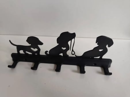 Trendexa 3D Baskı Sosis Köpek Figürlü Anahtarlık ve Tasma Askısı Duvar Askılığı Köpek Silüetli Askı Siyah MAC