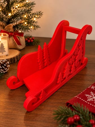 Trendexa 3D Baskı Noel Kızağı Formlu Yılbaşı Peçetelik Dekoratif Yeni Yıl Sofra Peçete Tutucu Kırmızı MAC