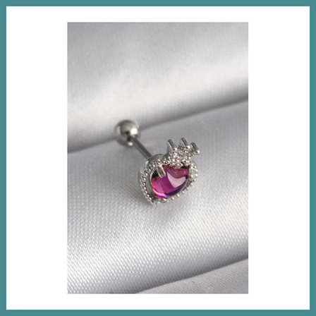 Trendexa 316L Çelik Gümüş Renk Pembe Mineli Kalp Zirkon Taş Detaylı Taç Tragus Piercing MAC