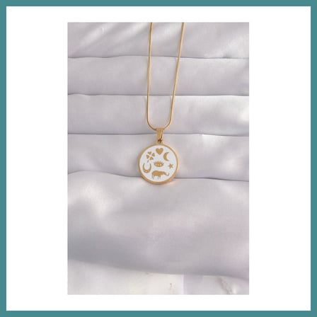 Trendexa 316L Çelik Gold Renk Beyaz Mineli Karışık Figürlü Tarot Kolye MAC