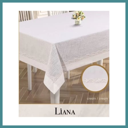 Trendexa Keten Masa Örtüsü Tablecloth 160x220 cm Dantel Yemek Masası Örtüsü Liana Model Krem MAC