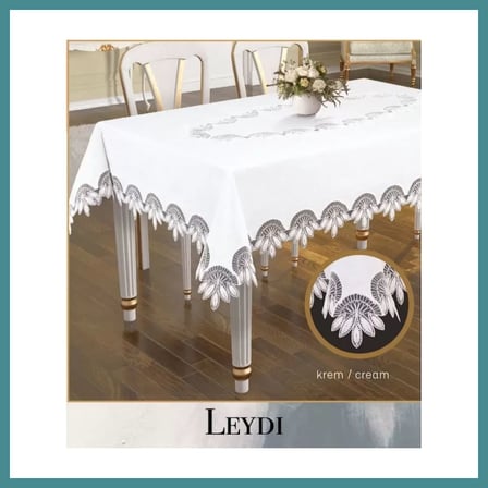 Trendexa Çeyizlik Masa Örtüsü Leydi Model Krem 160x260 cm Gardenya Keten Şık Yemek Dekoru MAC