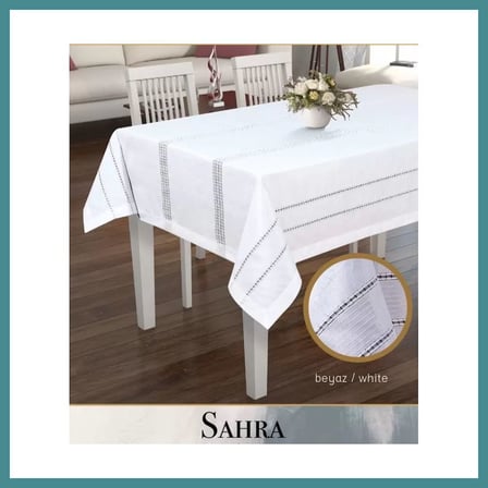 Trendexa 160x260 cm Beyaz Sahra Polyester Ajurlu Keten Masa Örtüsü Dantelli Yemek Masası MAC