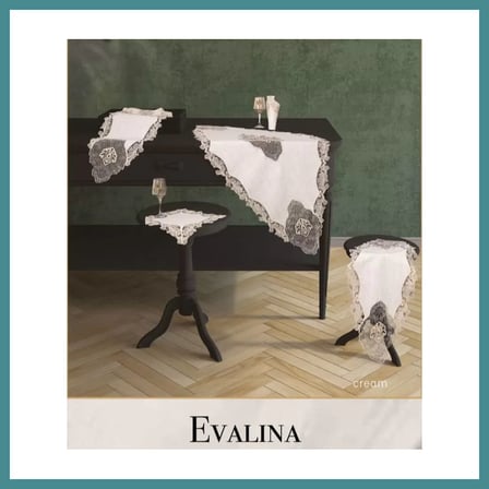 Trendexa Salon Takımı Evalina Model Krem-Krem 5 Parça Keten Dantelli Masa Örtüsü Seti No 9631 MAC