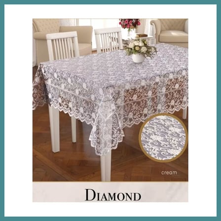 Trendexa Daimond Model Dertsiz İşlemeli Krem 160x260cm Dantelli Masa Örtüsü Yemek Masası Örtüsü MAC