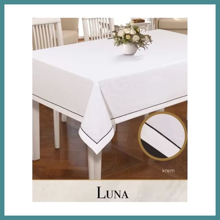 Trendexa Luna Model Krem 160x260 cm Keten Masa Örtüsü Modern Şık Ev Tekstili Yemek Masası MAC