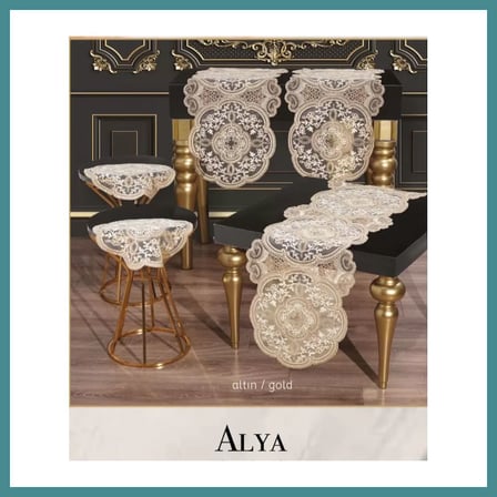 Trendexa Alya Model No124 Gold 5 Parça Salon Takımı Dantelli Runner Masa Örtüsü Seti MAC