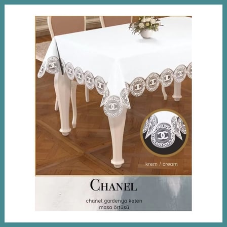Trendexa Gardenya Keten Chanel Model Krem-Krem 160x220 cm Dantelli Şık Yemek Örtüsü MAC