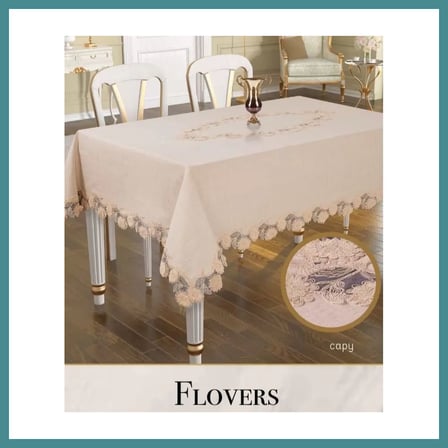 Bezos 160x260cm Keten Flowers Model Kapiçino 3D İşlemeli Dantelli Dekoratif Örtü MAC