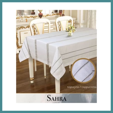 Bezos Sahra Model Kapicino 160x220 cm Polyester Ajurlu Keten Masa Örtüsü Modern Dekor MAC