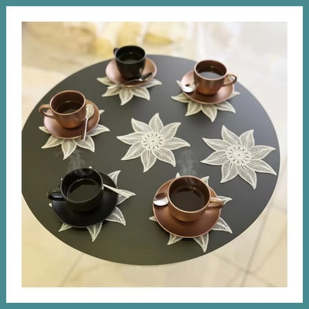 Trendexa 6 lı Dantel Kahve Sunumluğu 15x15 cm Asorti Desenli Çeyizlik Sunumluk MAC