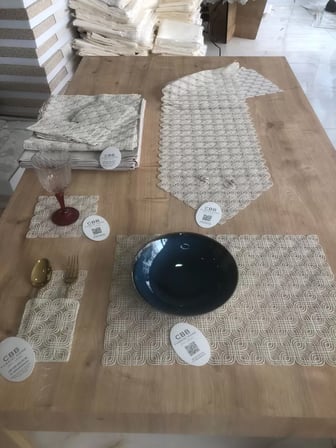 Bezos Sofra Takımı Orion Gardenya Keten Yemek Takımı 160x260 Masa Seti 26 Parça Runner Set Kapiçino MAC