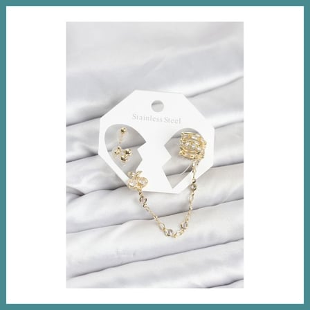 Trendexa Kiraz Model Pirinç Gold Renk Zincir Bağlantılı Ear Cuff Küpe Seti MAC
