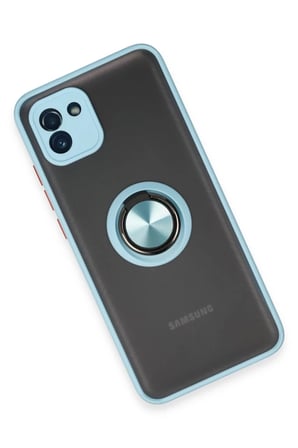 Bezos Samsung Galaxy A03 Uyumlu Kılıf Montreal Yüzüklü Silikon Kapak - Buz Mavi MAC