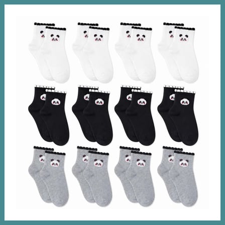 Trendexa Kadın Panda Desenli Kısa Konç Çorap 12'li Paket, %80 Pamuklu Dikişsiz Burun, Nefes Alan Yumuşak Bilek Çorabı, Siyah Beyaz Gri · BEDEN: 36-40 · RENK: Çok Renkli 12 li MAC