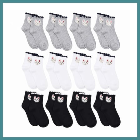 Trendexa Kadın Kedi Desenli Kısa Konç Çorap 12'li Paket, %80 Pamuklu Dikişsiz Burun, Nefes Alan Yumuşak Bilek Çorabı, Gri Siyah Beyaz · BEDEN: 36-40 · RENK: Çok Renkli 12 li MAC