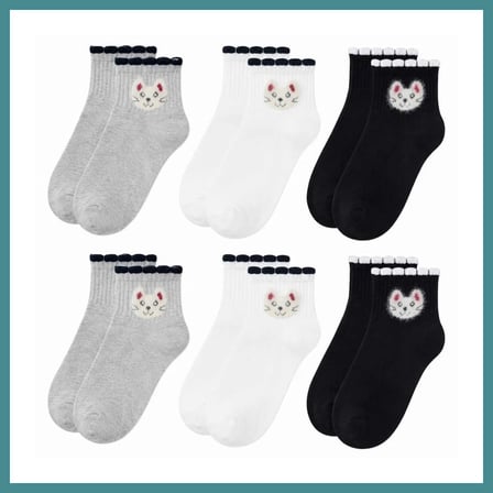 Trendexa Kadın Kedi Desenli Kısa Konç Çorap 6'lı Paket, %80 Pamuklu Dikişsiz Burun, Nefes Alan Yumuşak Bilek Çorabı, Gri Siyah Beyaz · BEDEN: 36-40 · RENK: Çok Renkli 6 lı MAC