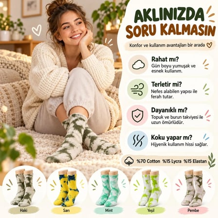 Trendexa Unisex Batik Desenli Çorap 5'li Set Pamuklu Renkli Uzun Soket Dikişsiz Nefes Alan Günlük Spor Çorabı MAC