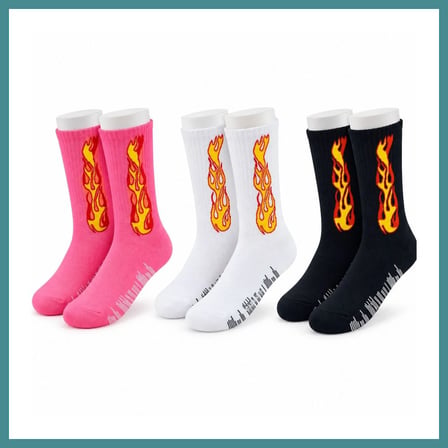Trendexa Unisex Alev Desenli Çorap 3'lü Set Pamuklu Uzun Soket Dikişsiz Nefes Alan Günlük Spor Çorabı Yumuşak MAC