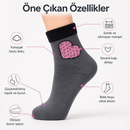 Trendexa 8’li Kadın Kışlık Havlu Çorap Sıcak Tutan Karışık Desenli Ekonomik Çoklu Çorap Seti MAC