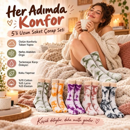 Trendexa Unisex Batik Desenli Çorap 10'lu Set Renkli Pamuklu Uzun Soket Dikişsiz Nefes Alan Günlük Spor Çorabı MAC