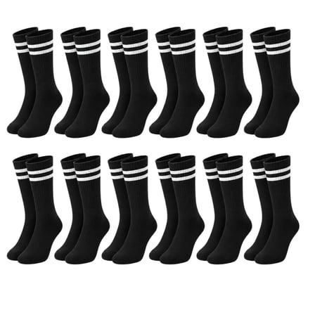 Bezos Unisex Beyaz Çorap Siyah Çizgili 12'li Set Uzun Soket Günlük Spor Kolej Stil Kadın Erkek Çorabı MAC