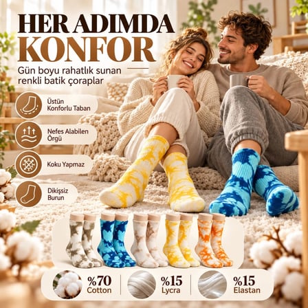 Trendexa Unisex Batik Desenli Çorap 10'lu Set Pamuklu Renkli Uzun Soket Dikişsiz Nefes Alan Günlük Spor Çorabı MAC