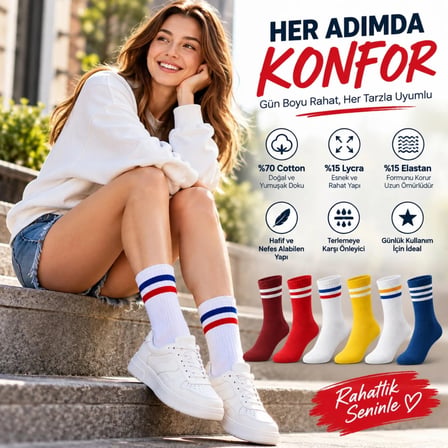 Trendexa Unisex Renkli Çorap Çizgili 6'lı Set Uzun Soket Günlük Spor Kolej Stil Rahat Şık Kadın Erkek Çorabı MAC