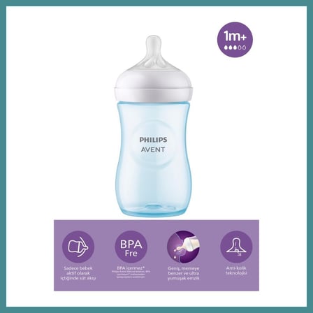Trendexa Doğal Tepkili Natural Response PP Biberon 260 ml 1+ Ay Mavi · Renk: Mavi MAC