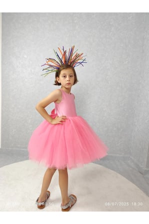 Kız Çocuk Ada Model Abiye Pembe Elbise