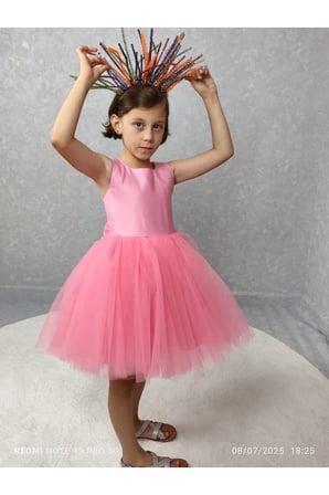 Kız Çocuk Ada Model Abiye Pembe Elbise
