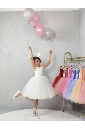 Kız Çocuk Ada Model Abiye Beyaz Elbise