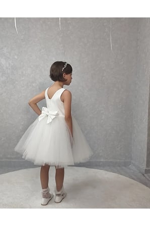 Kız Çocuk Ada Model Abiye Beyaz Elbise
