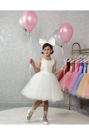 Kız Çocuk Ada Model Abiye Beyaz Elbise