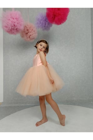 Kız Çocuk Ada Model Abiye Somon Elbise