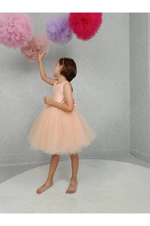 Kız Çocuk Ada Model Abiye Somon Elbise