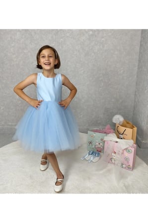 Kız Çocuk Ada Model Abiye Mavi Elbise