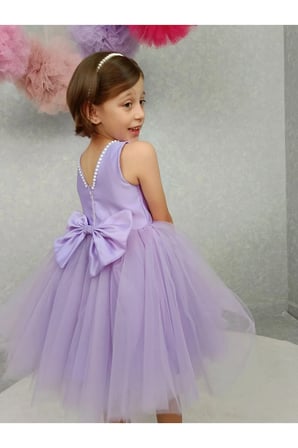 Kız Çocuk Ada Model Abiye Lila Yaka İncili Elbise