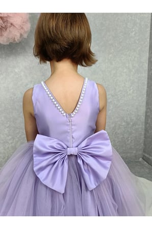 Kız Çocuk Ada Model Abiye Lila Yaka İncili Elbise