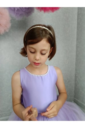 Kız Çocuk Ada Model Abiye Lila Yaka İncili Elbise
