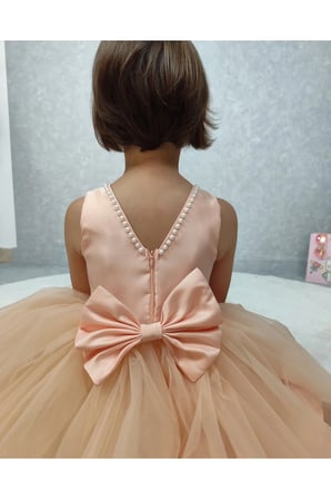 Kız Çocuk Ada Model Abiye Somon Yaka İncili Elbise