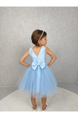 Kız Çocuk Ada Model Abiye Bebe Mavi Yaka İncili Elbise