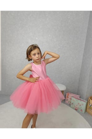 Kız Çocuk Ada Model Abiye Pembe Yaka İncili Elbise