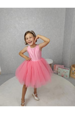 Kız Çocuk Ada Model Abiye Pembe Yaka İncili Elbise