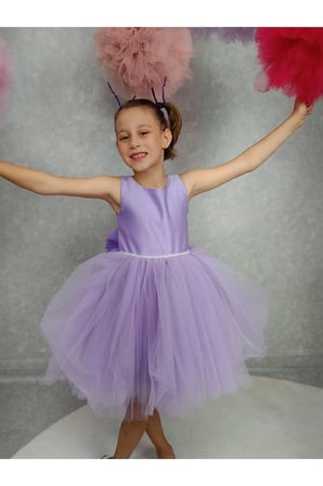 Kız Çocuk Ada Model Abiye Lila Bel İncili Elbise
